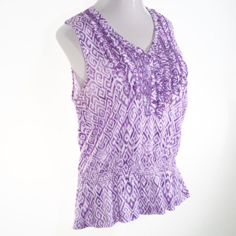 Jones NY Sport Top Women Size XL Cotton Ruffles V Neck Sleeveless Purple - Picture 5 of 11